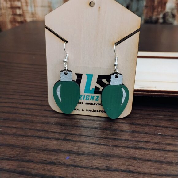 Green Christmas Light Dangle Earrings - Picture 2 of 5